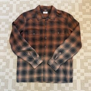 Altea Milano Mens Brown Ombre Shadow Plaid Flannel Button Down Shirt Large